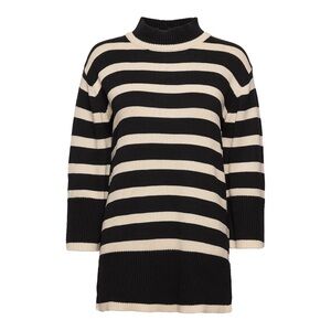 CULTURE CUewy Rollneck Black and Cream Striped Mockneck 3/4 Sleeve Sweater